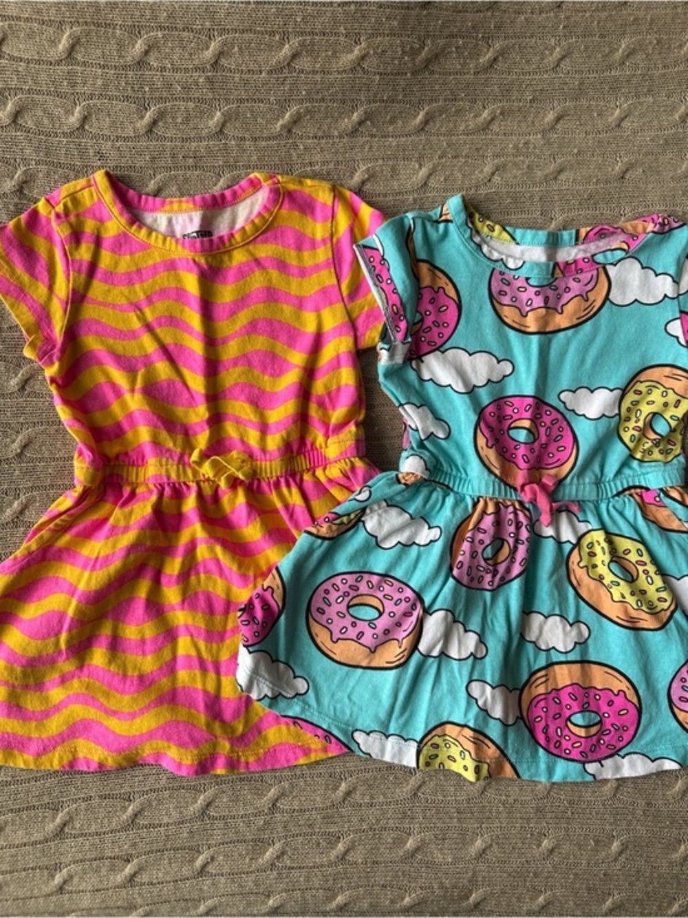 NWOT Spotted Zebra 2pc Toddler Girl Dress Set, Neon Stripes & Donuts, 2T